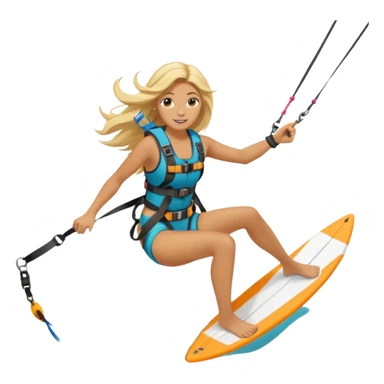 Blonde long haired ladie Kitesurfing with harness sticker