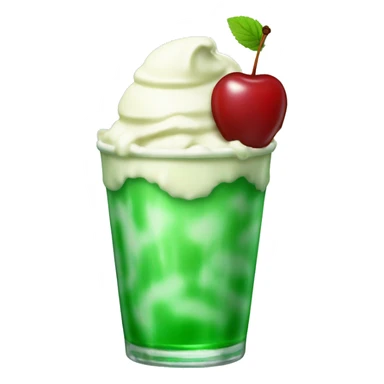 Green plain peppermint soda with vanila ice cream top and a cherry sticker