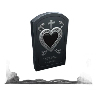 a black tombstone with the inscriptions in silver RIP and a silver heart in the center sticker