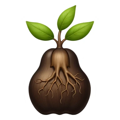 A black ginseng root (heuksam), in Apple iPhone emoji style. Dark brown-black glossy color, subtle texture on the root, elegant curves, vibrant but natural tones, smooth gradients, clean simple shapes, no outlines, slight 3D depth.
 sticker