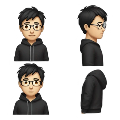 A mature Chinese boy with black hair and eyeglasses wearing black hoodie sticker