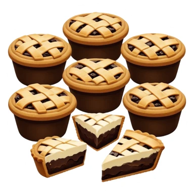 Baking community avatar in clean emoji-style illustration. Pies, cookies, and muffins grouped together, warm golden tones, simple shapes, flat design, high contrast, cozy and friendly. sticker