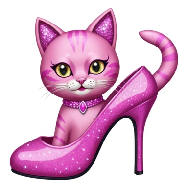 sassy cat in drag, high heels, glitter, expressive face sticker