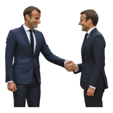 emmmanuel macron shaking hand with a saussage sticker