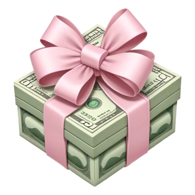 stack of money wrapped ina light pink bow sticker