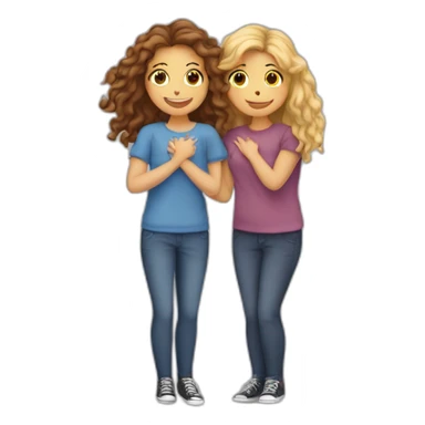 Hug two girlfriends one with straight hair and one with long curly hair  sticker