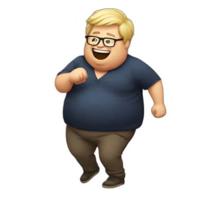 Fat blond man with glasses and a glass of red wine dancing like a drunk sticker