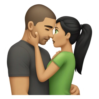 A couple kissing, girl has long straight back hair green eyes nice eyebrows medium tan black tshirt, guy has a buzz cut brown hair green eyes medium tan a gray tshirt  sticker