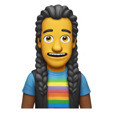 queer Simpson with make up and rainbow t shirt with long hair beautiful teeth and attractive eyes front view sticker