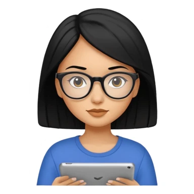 girl web designer with black hair writing on ipad sticker