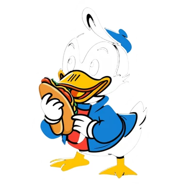 Donald Duck eating a hot dog sticker