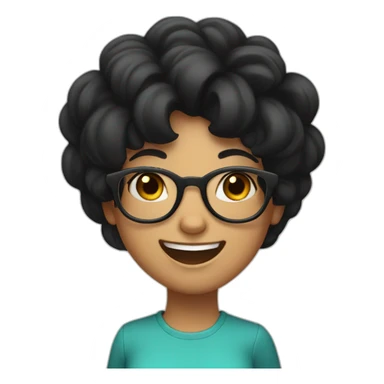 A girl with black hair wearing glasses and her eyes are big and laughing  sticker