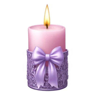 A soft pink candle in an ornate lavender glass holder, tied with a delicate satin bow. sticker