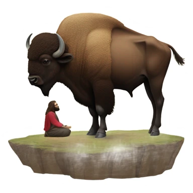 A bison praying up to heaven and Jesus looking down  sticker