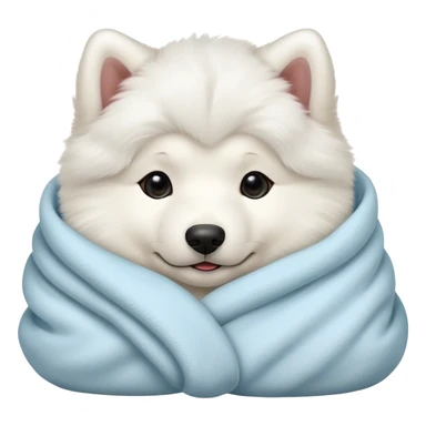Samoyed puppy cozy in blanket sticker