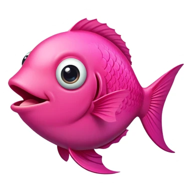 extremely derpy bright pink fish in perfect side profile facing right, wide surprised eye, big open mouth with visible tongue, stupid gaping expression, flat 2D side view only sticker
