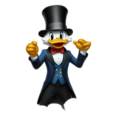 a slim successful looking scrooge mcduck standing atop a pile of money sticker