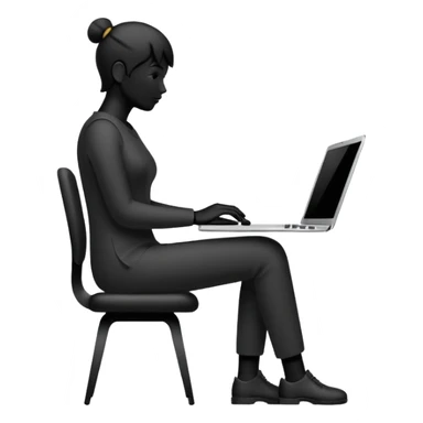 Minimalistic flat vector icon, iOS style, thin black contour on white background. Person silhouette sitting with a laptop, code brackets <> on the screen. Clean, no te sticker
