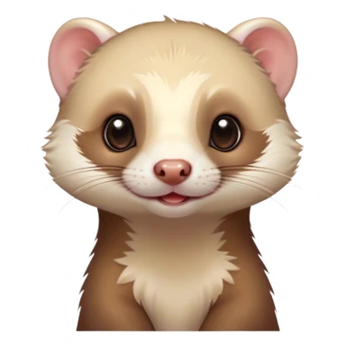 Cinematic Cute Ferret Portrait Emoji, Head tilted playfully, with an elongated, flexible body and a characteristically curious expression, featuring a short, pointed snout, bright, sparkling eyes, and soft fur in warm brown and cream tones, Simplified yet irresistibly adorable features, highly detailed, glowing with a warm, friendly glow, high shine, affectionate and lively, stylized with a touch of whimsical mischief, soft glowing outline, capturing the essence of a fun-loving and mischievous ferret that feels like it could scamper straight into your heart! sticker