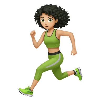a woman with olive skin tone and curly black hair wearing green and running fast sticker