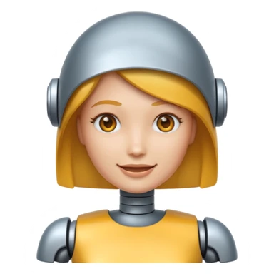 crée un emoji animé d'une tête mi-femme mi Robot Avec un sourire sticker