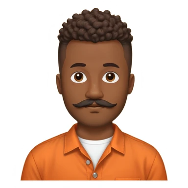 
"Brown adult man (around 24), curly mohawk with shaved sides, beard and mustache. Wearing an orange collarless round-neck button-up shirt. No teenage or old features."

 sticker