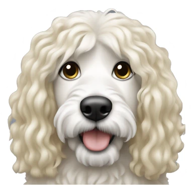white woman with long blonde hair with a black and white colored bernadoodle dog  sticker
