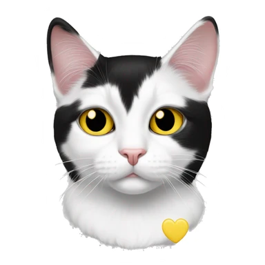Black and white tuxedo cat with yellow eyes and white heart patch around mouth sticker