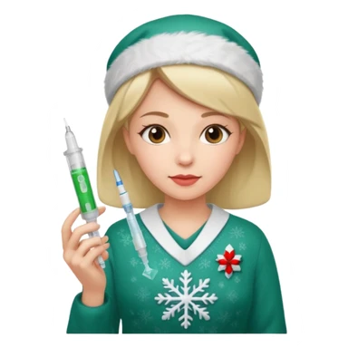 nurse wearing a christmas pullover and holding a a sting sticker