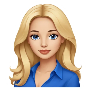 Linette Torres, Puerto Rican actress with fair complexion, beautiful facial features, bright expressive eyes, defined cheekbones, full lips with warm smile, long flowing blonde hair, wearing a stylish blue blouse sticker