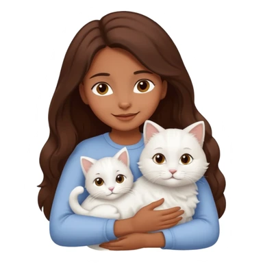 A brown skinned brunette girl hugging a white cat sticker