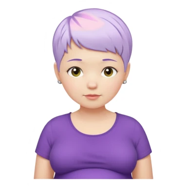 pregnant woman with purple shirt and short pixie cut WHITE hair. only show head, nech and abdomen sticker
