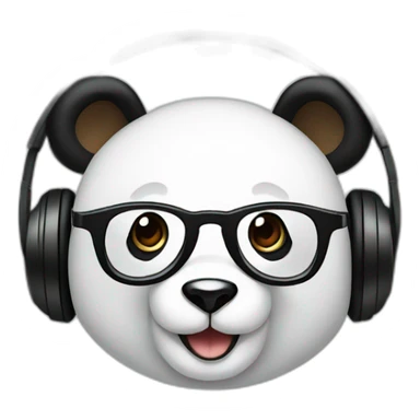 smiling geek panda with black headphone and circular glasses sticker