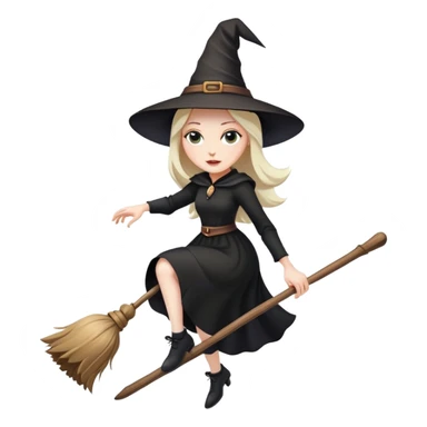 witch with pointy hat and black dress flying on a wooden broom sticker