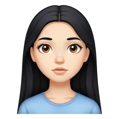 girl with long black hair, soft makeup, and acne on her face sticker