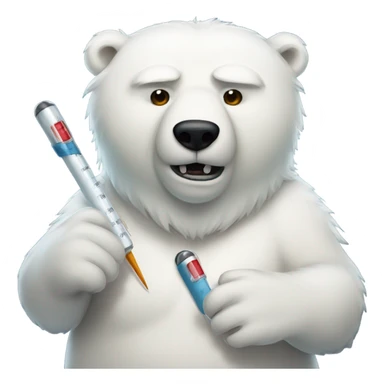 Sick polar bear with a thermometer sticker