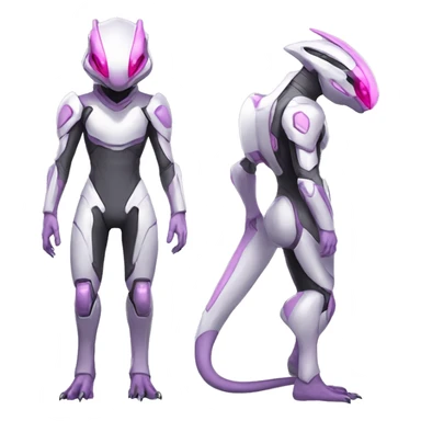 White Anthro-Lizard-Reptile-Raptor-Alien-Genesect-Mewtwo-Fakémon, with pink eyes, with a futuristic visor-helmet, wearing a techwear-suit, Full Body sticker