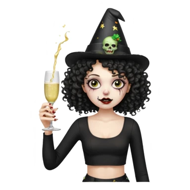 Black side party curly head girl zombie pale skin black crop top no ha sticker
