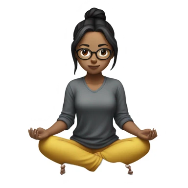 White skinned girl with glasses and a ponytail with black hair, meditating on the floor sticker