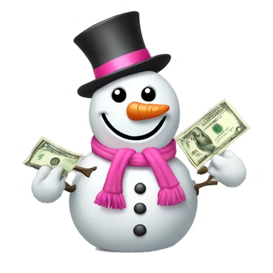 Snowman with pink accessories and money in hands sticker