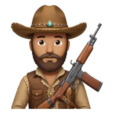  brown cowboy with full beard, sombrero and a ak47 up sticker