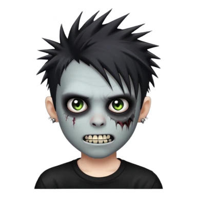 emo zombie boy with spiky black emo hair and a black shirt and grilzz  sticker