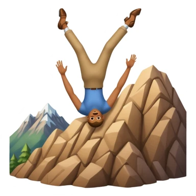 apple style emoji of a man falling head first, heels over head, past a mountain sticker