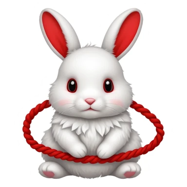 White bunny with red rope tangled around sticker