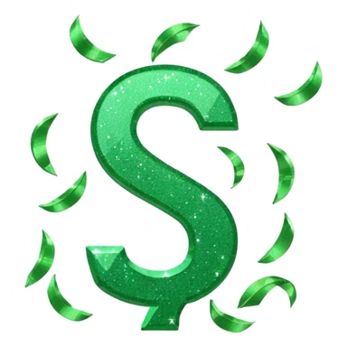 Green glitter money falling number  7 sticker