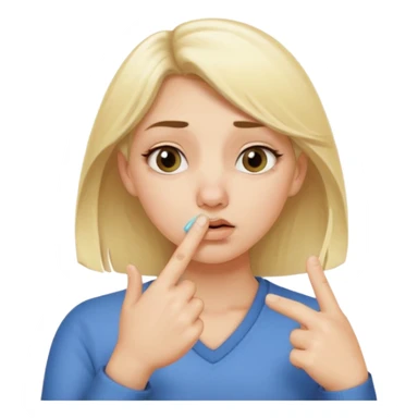 white blonde girl holding onto her nose with her index finger and thumb because something stinks  sticker