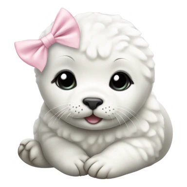 cute baby white harp seal with a light pink bow sticker