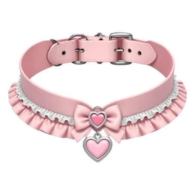 Pastel-baby-rose-pink Lolita-styled aesthetic cute kawaii choker-collar-necklace adorned with with white frills, roses, and heart pattern fabric  sticker
