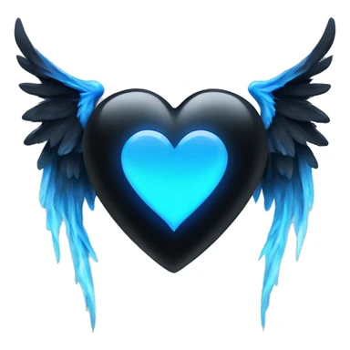 Black heart with blue flames and wings  sticker
