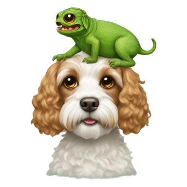Cavoodle with lizard on head sticker